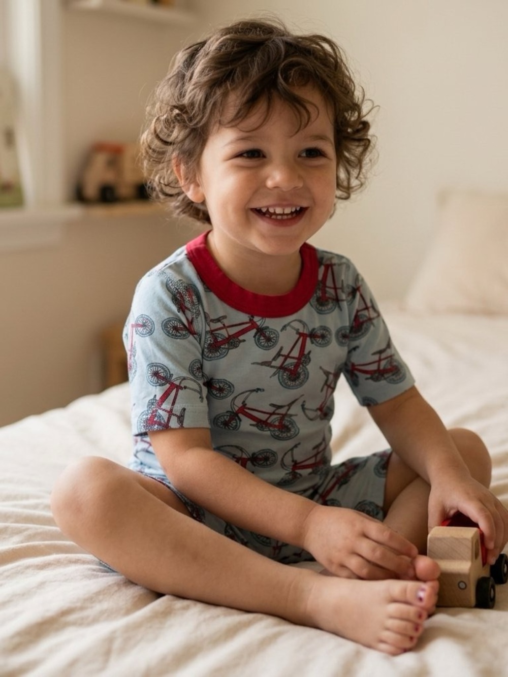 Hanna Andersson Size 120 cm Kids Bicycle Print Pajama Set - Light Blue & Red